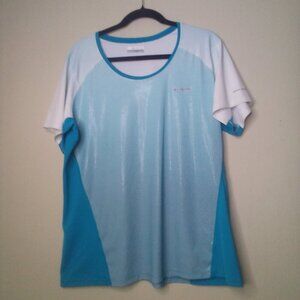 Columbia Shirt Women 1X Short Sleeve Active Athletic Omni-Shade Blue Teal White